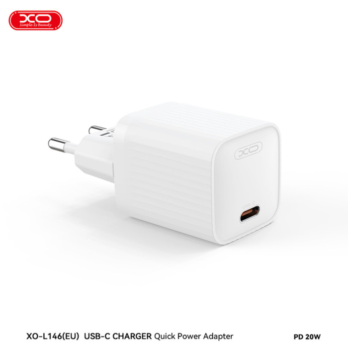 Мережевий зарядний пристрій XO L146 PD20W Single USB-C + Lightning cable білий