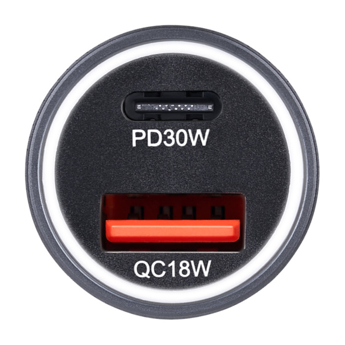 Автомобільний зарядний пристрій Brevia ePower Dual Grip Metal LED 48W 1xUSB-C+1xUSB-A