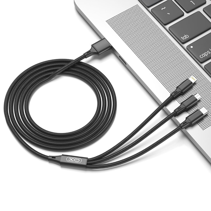Кабель XO 3in1 USB - Lightning + MicroUSB + Type-C 1.2м, чорний
