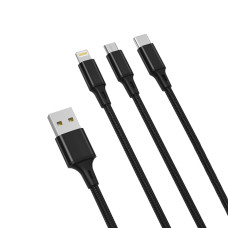 Кабель XO 3in1 USB - Lightning + MicroUSB + Type-C 1.2м, чорний