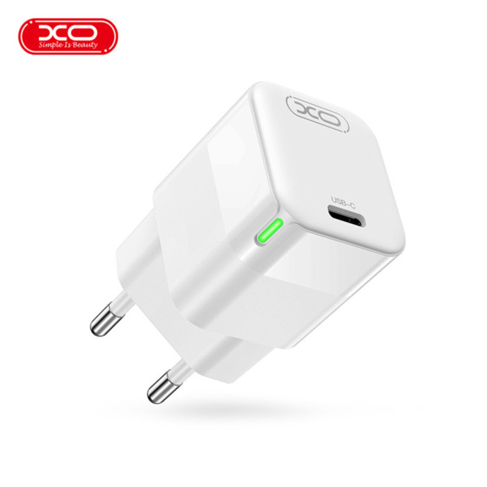 Мережевий зарядний пристрій XO CE06 PD 30W GaN + Lightning кабель білий