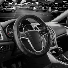 Чохол на кермо Carlife 37-39см, екошкіра, чорний, один шов, перфорований SW143M