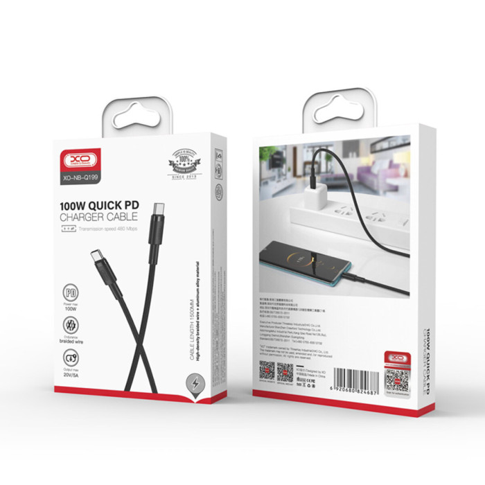 Кабель XO Type-C to Type-C 100W 1,5м чорний