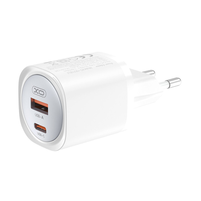 Мережевий зарядний пристрій XO CE21 PD30W/PPS33W 1USB-A+1USB-C + Lightning кабель білий