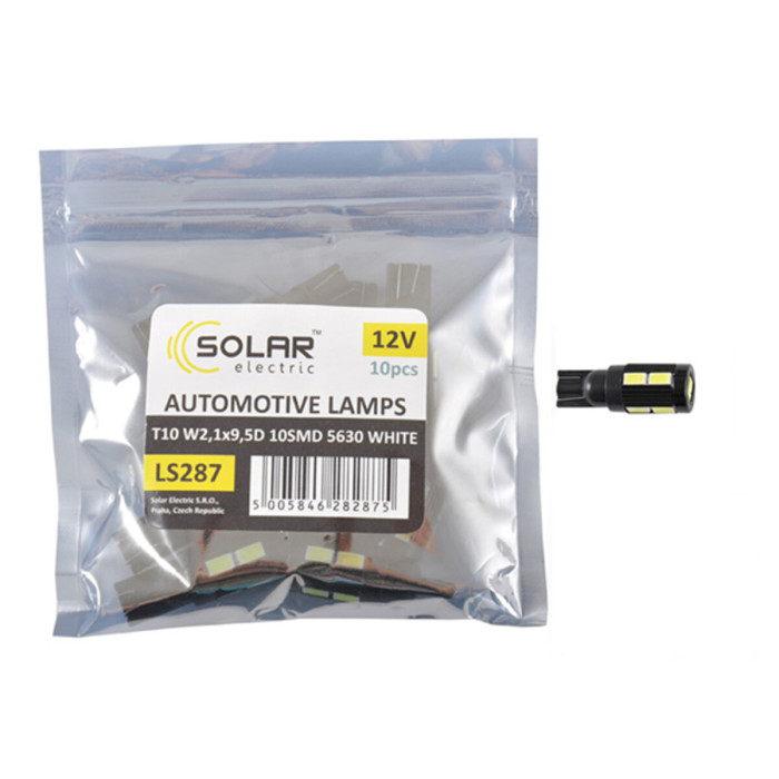 Автолампа Solar LED 12V T10 W2.1x9.5d 10SMD 5630 white 10шт