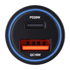 Автомобільний зарядний пристрій Brevia ePower DualChargeLED 38W 1xUSB-C+1xUSB-A чорний