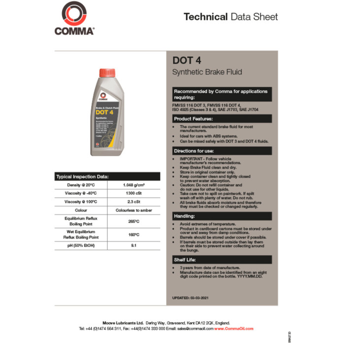 Гальмівна рідина Comma DOT 4 Brake Fluid 1л