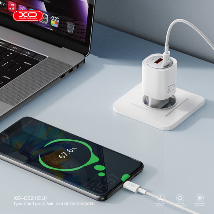Мережевий зарядний пристрій XO CE21 PD30W/PPS33W 1USB-A+1USB-C білий