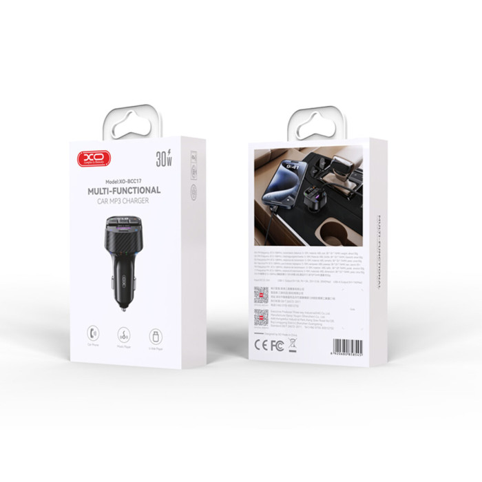 FM-трансмітер XO BCC17 Smart Bluetooth+MP3 A+C Dual Port чорний