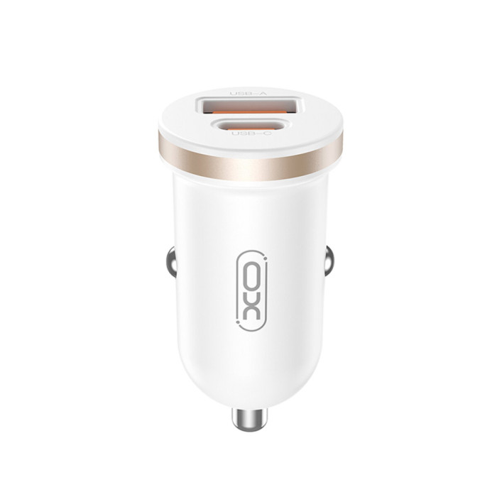 Автомобільний зарядний пристрій XO CC56 Plastic mini 30W+ Lightning кабель білий