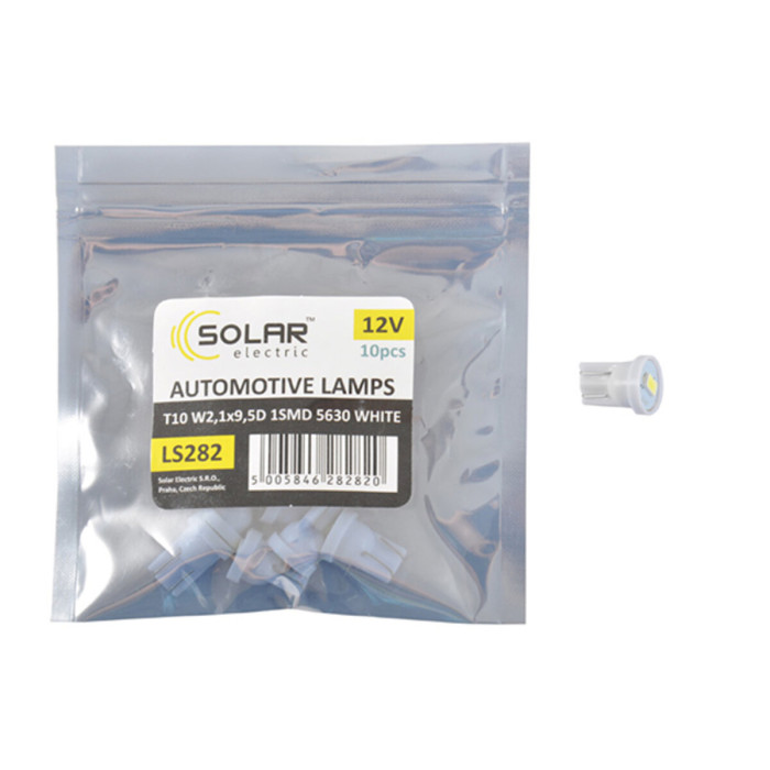 Автолампа Solar LED 12V T10 W2.1x9.5d 1SMD 5630 white 10шт