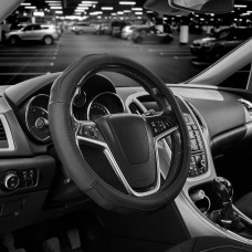 Чохол на кермо Carlife 37-39см, шкіра, чорний SW245M