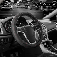 Чохол на кермо Carlife 37-39см, шкіра, чорний з червоною ниткою