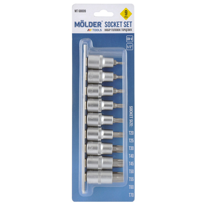 Набір головок торцевих Torx на планці Molder 1/2" CR-V 9шт