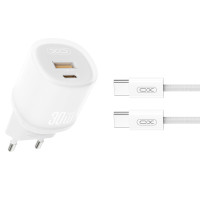 Мережевий зарядний пристрій XO L151 30W 1USB-A+1USB-C + Type-C кабель білий