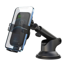 Тримач телефону автомобільний XO з бездротовою зарядкою WX027 15W Wireless Charger+Car Holder чорний