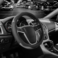 Чохол на кермо Carlife 39 - 41см, шкіра, чорний з сірими вставками