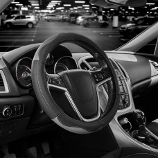 Чохол на кермо Carlife 39 - 41см, шкіра, чорний з сірими вставками