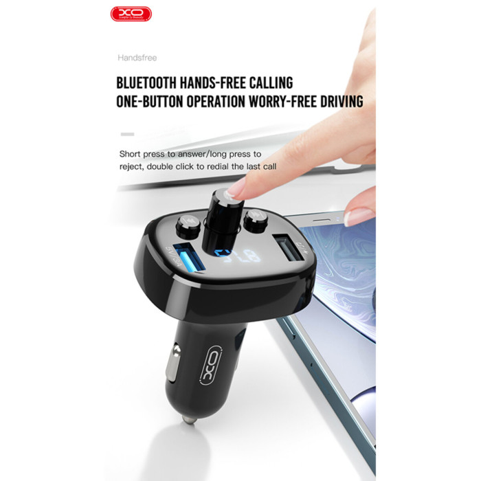FM-трансмітер XO BCC02 Bluetooth+FM+USB Charging чорний