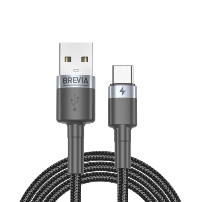 Кабель Brevia USB to Type-C 2,4А 1м, чорний ZIP (53100BUCZ1)