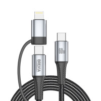 Кабель Brevia Type-C to Type-C/Lightning 60W 1,2м, чорний box (58120BCC/LC1)