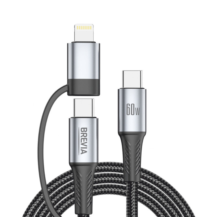Кабель Brevia Type-C to Type-C/Lightning 60W 1,2м, чорний box (58120BCC/LC1)