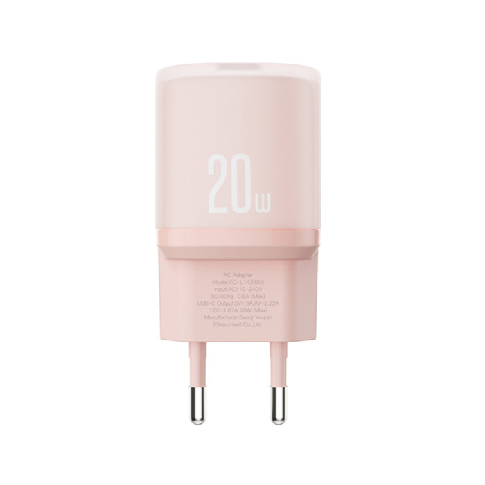 Мережевий зарядний пристрій XO L143 PD20W Single USB-C рожевий