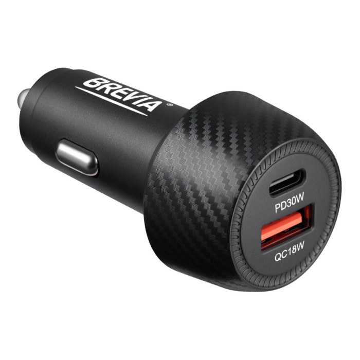 Автомобільний зарядний пристрій Brevia ePower Dual Carbon 48W 1xUSB-C+1xUSB-A