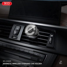 Тримач телефону автомобільний XO з бездротовою зарядкою CX025 Magnetic Car Air Vent 15W чорний