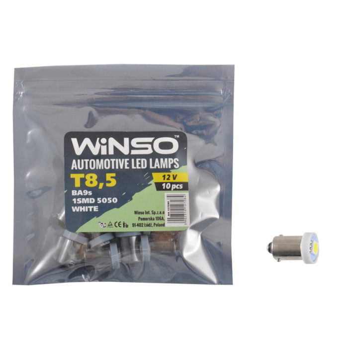 Автолампа Winso LED 12V SMD T8.5 BA9s, 10шт 127280