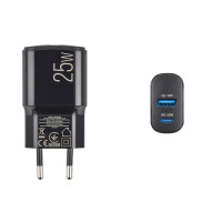 Мережевий зарядний пристрій Brevia ePower PD25W USB-C+USB-A чорний