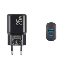 Мережевий зарядний пристрій Brevia ePower PD25W USB-C+USB-A чорний
