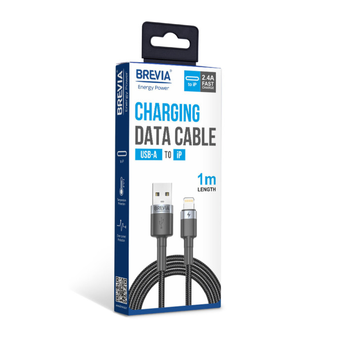 Кабель Brevia USB to Lightning 2,4А 1м, чорний box (53100BULC1)