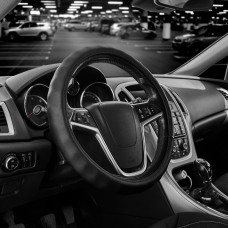 Чохол на кермо Carlife 39-41см, шкіра, чорний, біла гума, один шов SW342L