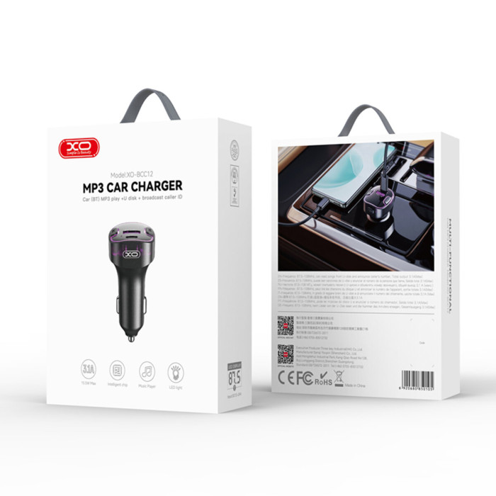 FM-трансмітер XO BCC12 Intelligent Bluetooth+MP3 чорний