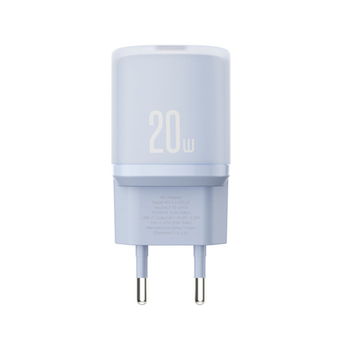 Мережевий зарядний пристрій XO L143 PD20W Single USB-C Charger синій
