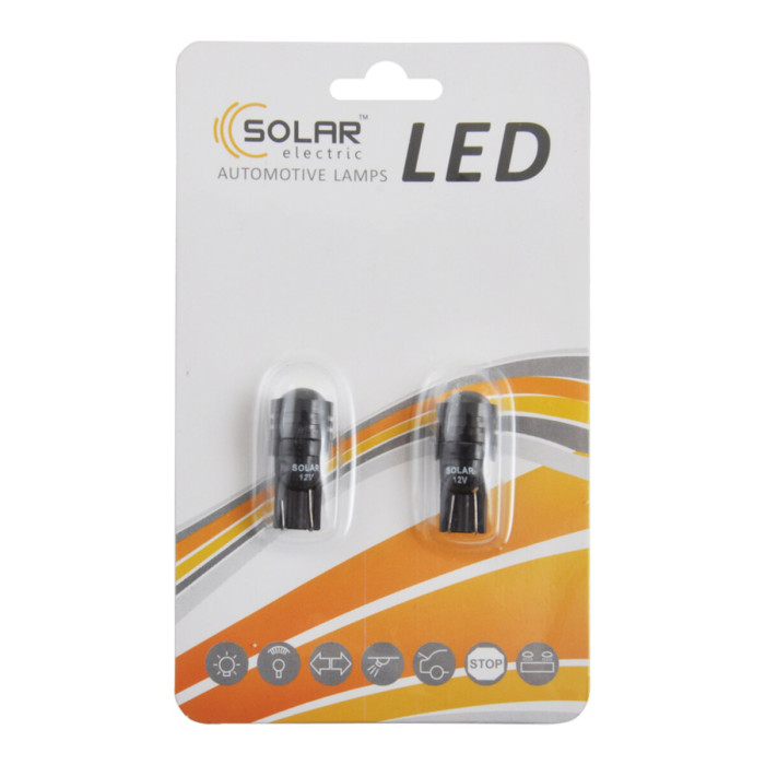 Автолампа Solar LED 12V T10 W2.1x9.5d 1SMD 1,5W with lens, 2шт