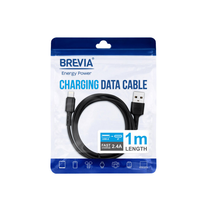 Кабель Brevia USB to Lightning 2,4A 1м, чорний ZIP (51100BULZ1)