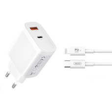 Мережевий зарядний пристрій XO L116 PD30W/QC18W 1USB-C+1USB-A + Lightning кабель білий