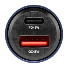 Автомобільний зарядний пристрій Brevia ePower DualCharge 45W 1xUSB-C+1xUSB-A, прозорий синій
