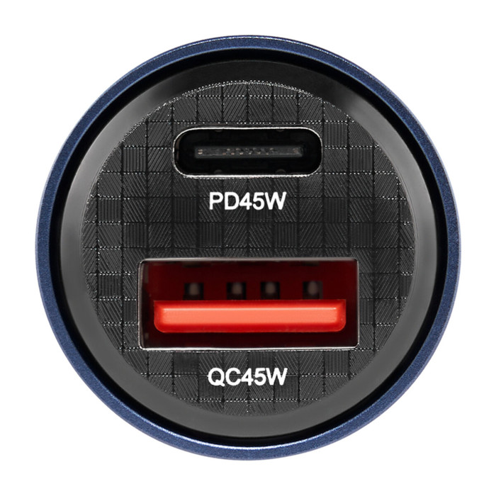 Автомобільний зарядний пристрій Brevia ePower DualCharge 45W 1xUSB-C+1xUSB-A, прозорий синій