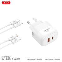 Мережевий зарядний пристрій XO L138 PD30W/QC18W 1USB-A+1USB-C + Lightning кабель білий