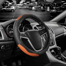 Чохол на кермо Carlife 39 - 41см, шкіра, чорний з коричневими вставками