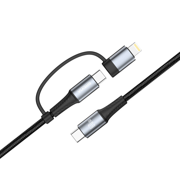 Кабель Brevia Type-C to Type-C/Lightning 60W 1,2м, чорний box (58120BCC/LC1)