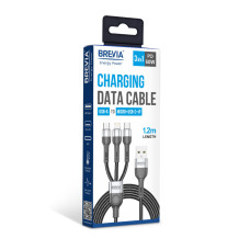 Кабель Brevia 3in1 USB to Lightning+Micro+Type-C 3A 1,2м, чорний (59120BULMCC1)