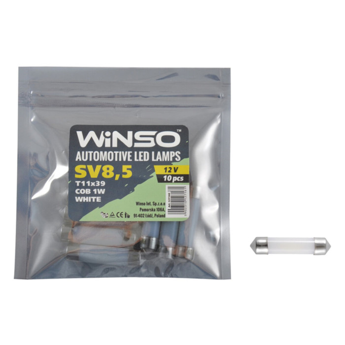 Автолампа Winso LED 12V COB SV8.5 T11x39, 10шт 127160
