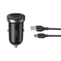 Автомобільний зарядний пристрій XO CC56 Plastic mini 30W+ Type-c кабель чорний