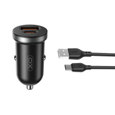 Автомобільний зарядний пристрій XO CC56 Plastic mini 30W+ Type-c кабель чорний