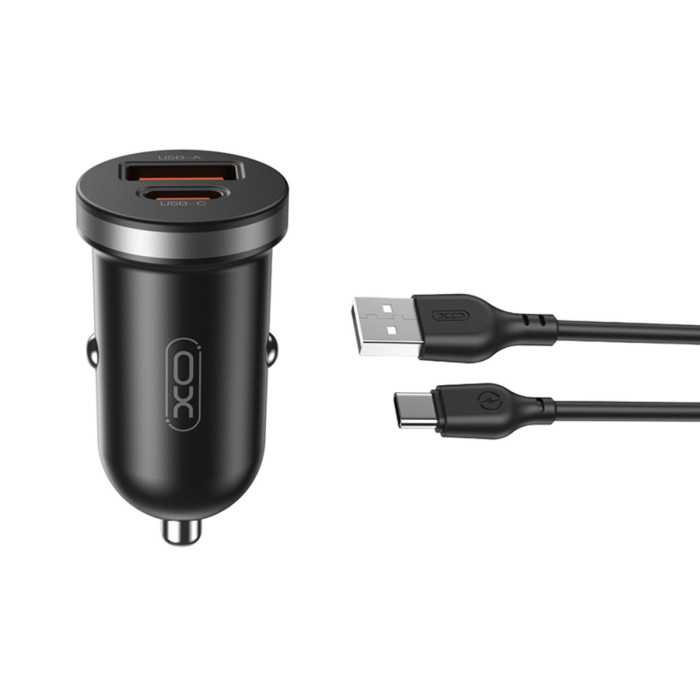 Автомобільний зарядний пристрій XO CC56 Plastic mini 30W+ Type-c кабель чорний