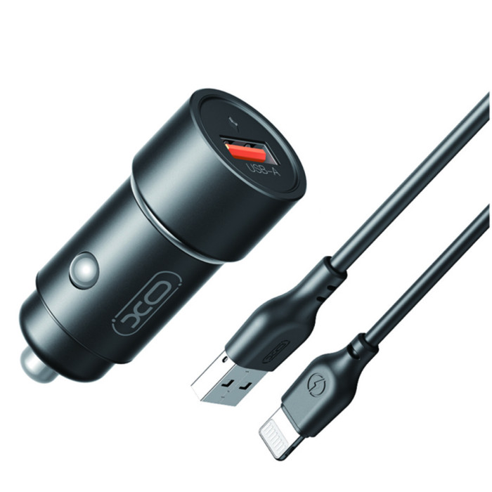 Автомобільний зарядний пристрій XO CC54 USB QC3.0 18W + Lightning кабель чорний